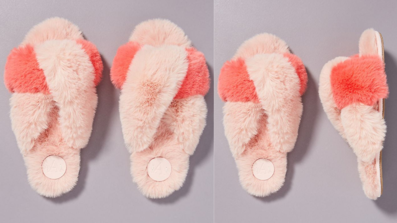 pink faux-fur slippers