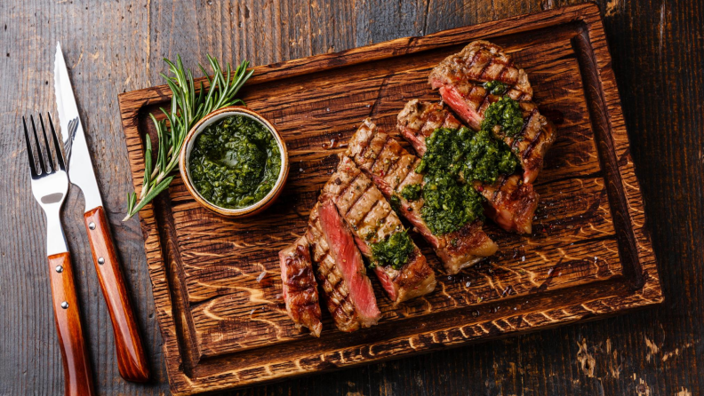 Grilled steak with chimichurri sauce