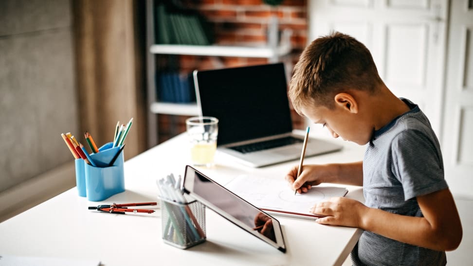 A child studies at home