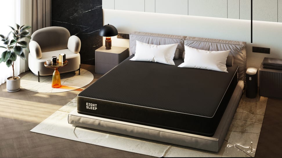 black mattress in bedroom