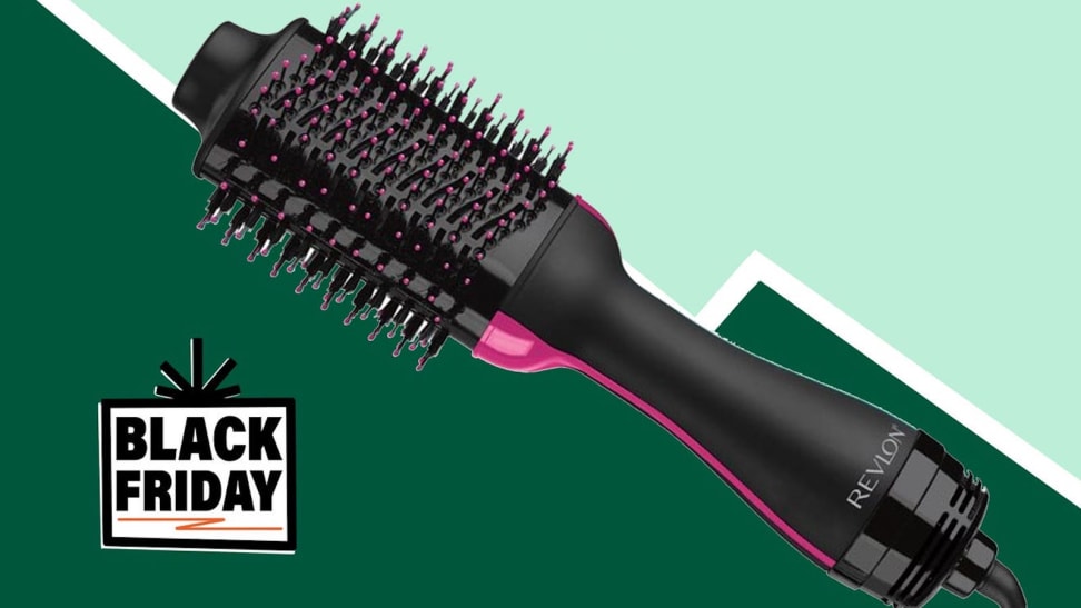 Image of Revlon hair dryer brush against green background