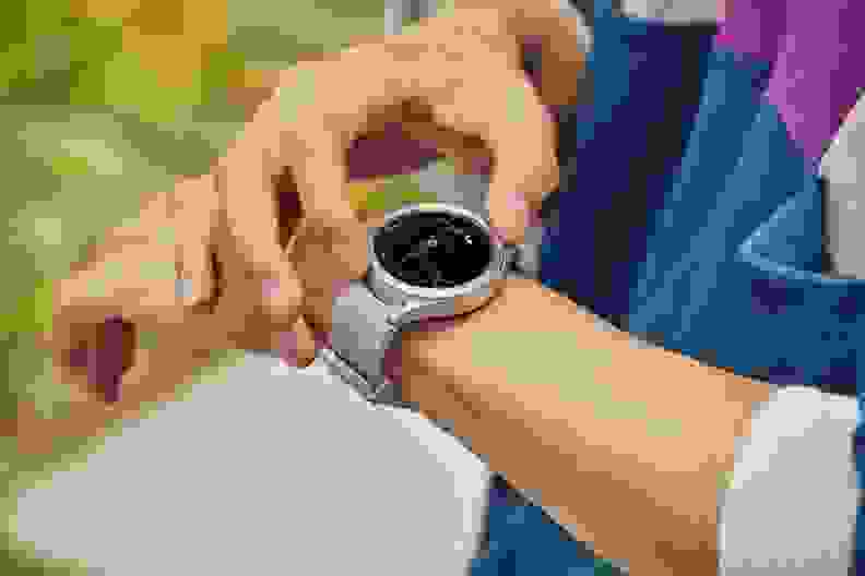 The Samsung Galaxy Watch 4 on a person's wrist.