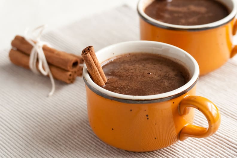 hot chocolate and cinnamon sticks