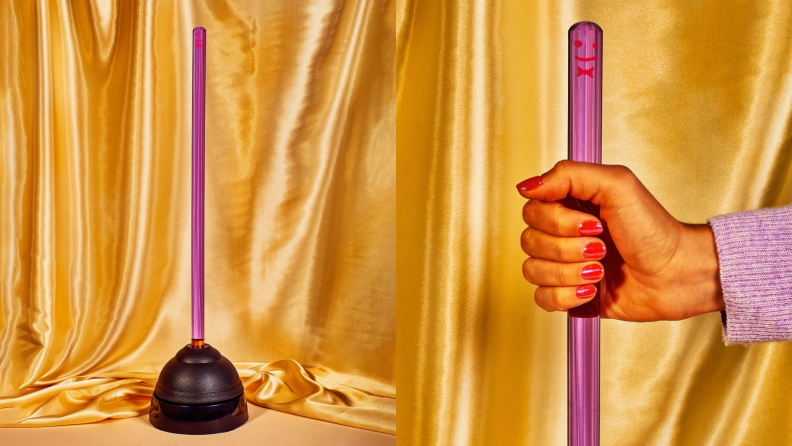 A plunger against a yellow backdrop.