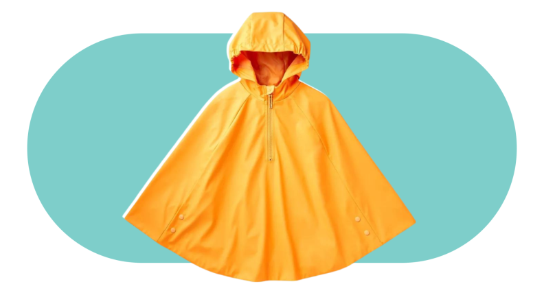 A yellow adaptive rain poncho on a colorful background