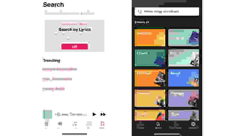 Apple Music vs. Spotify Browsing Screnshot