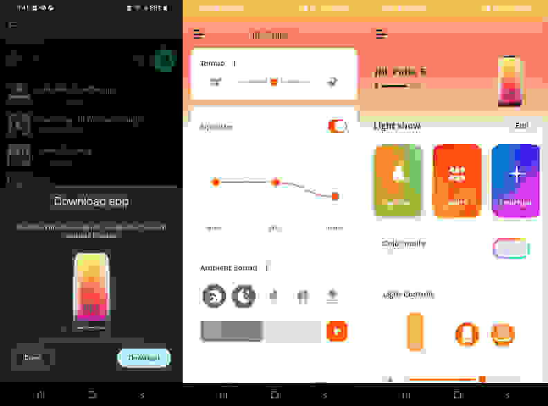 Three screenshots of the JBL app on an Android phone