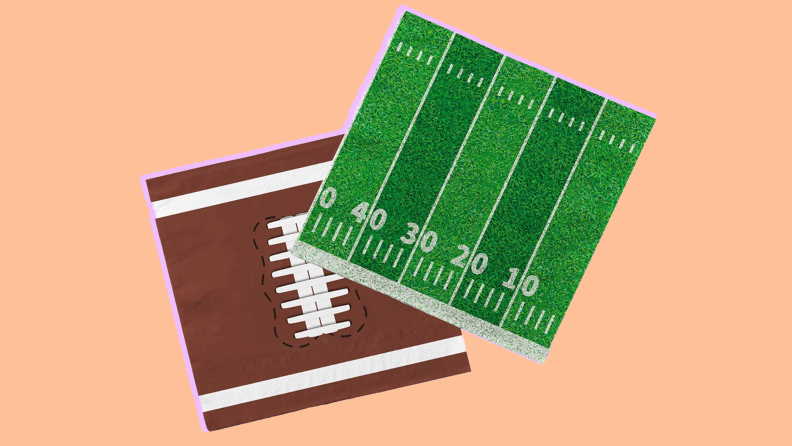 Decorative football napkins with football and stadium turf designs.