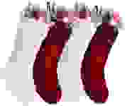 Product image of Burgundy and Ivory White Knit Christmas Stockings 
