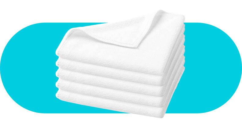 Stack of white terry washcloths.