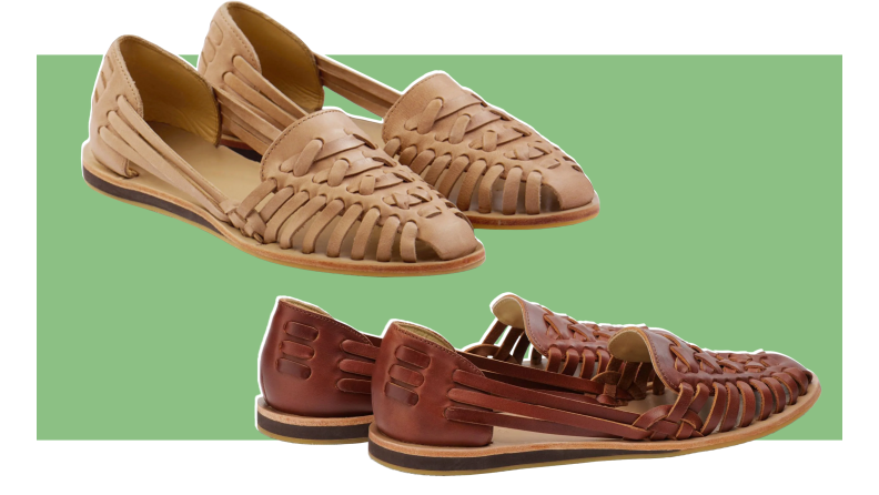 Two pairs of Huarache sandals in two different colors of leather.