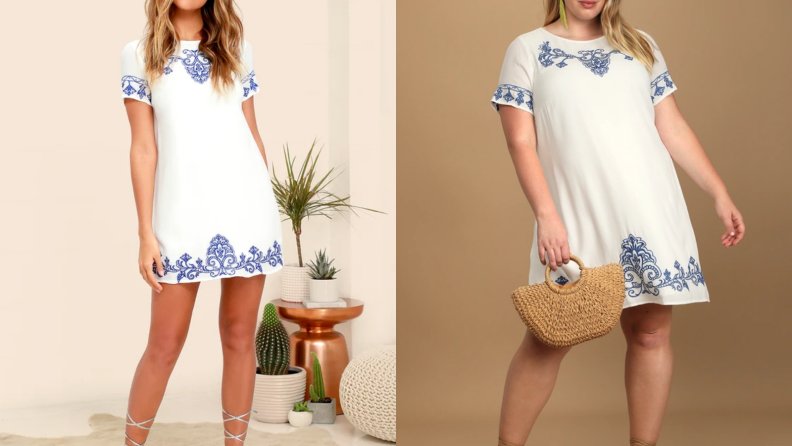 Lulus blue embroidered shift dress