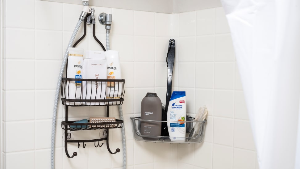 Bathroom Corner Shelves with Hooks, Wall Mounted Shower Caddy Shelf (White,  2 Sets)