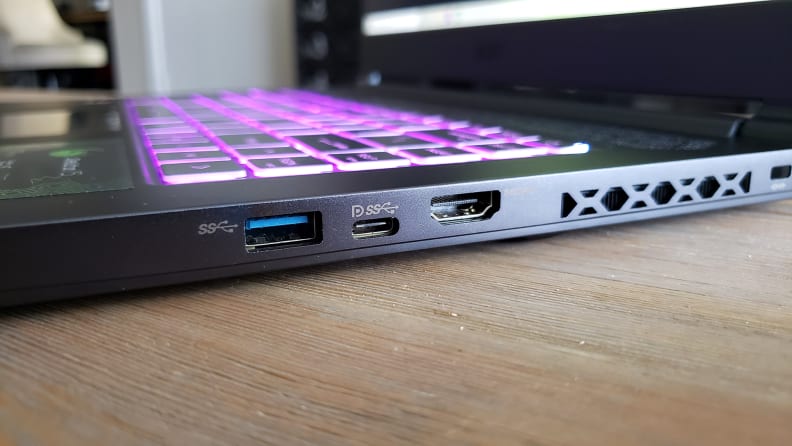 Connectivity ports on the side of a laptop