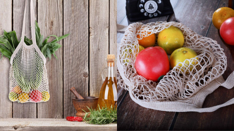 A cotton mesh bag is all you need to hold fruits and vegetables.