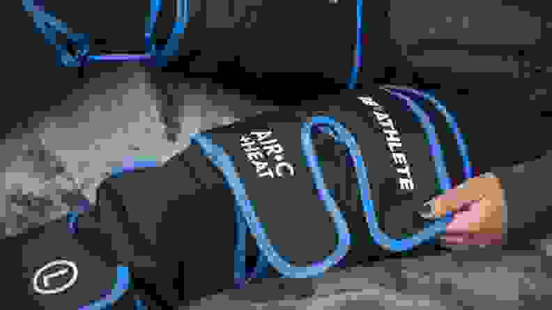 Image of the thigh velcro wrapping on compression massage boots