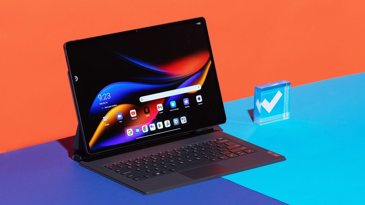The Lenovo Tab Extreme with the keyboard pad attached.