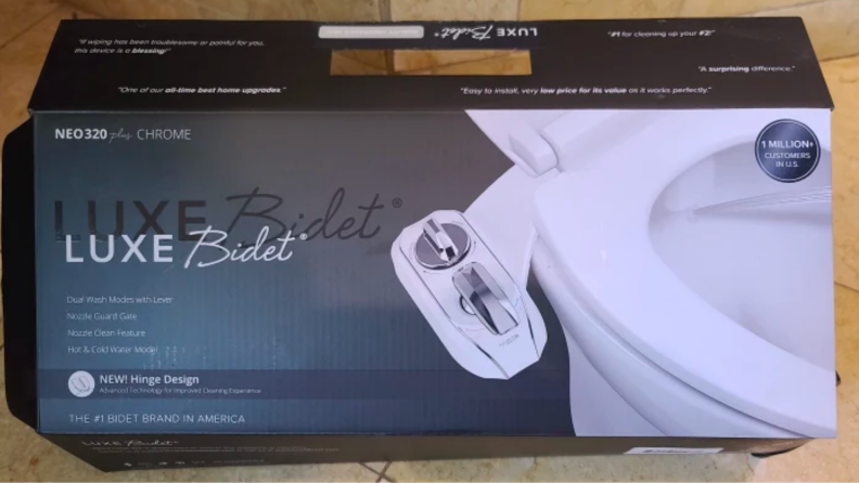 An image of the product box for a Neo 320 Plus bidet from Luxe.