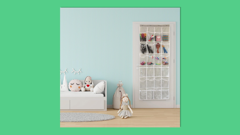 SimpleHouseware over the door hanging shoe organizer on a green background