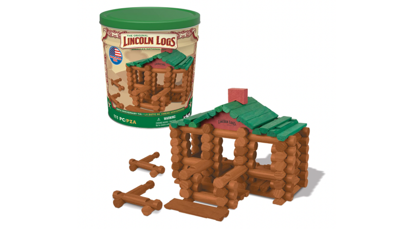A tin of Lincoln Logs