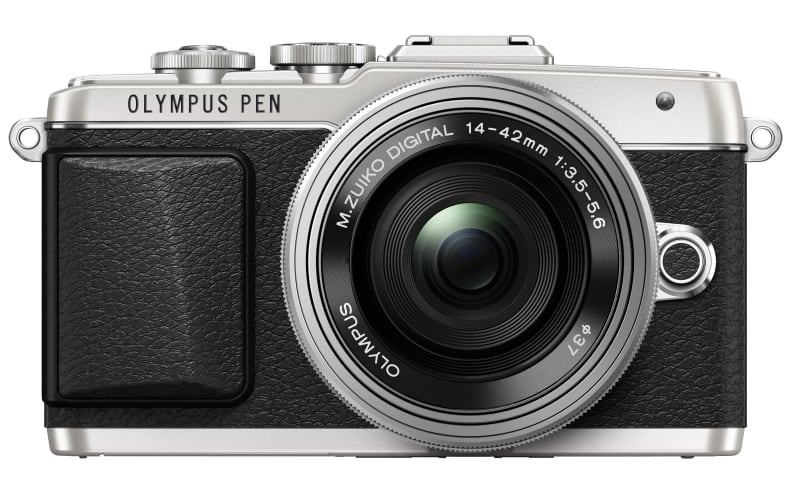The E-PL7 comes in a black, white, or this silver two-tone finish.