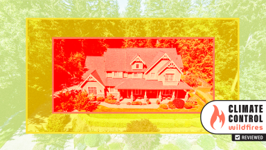An image of a house overlaid with orange, yellow, and green rectangles
