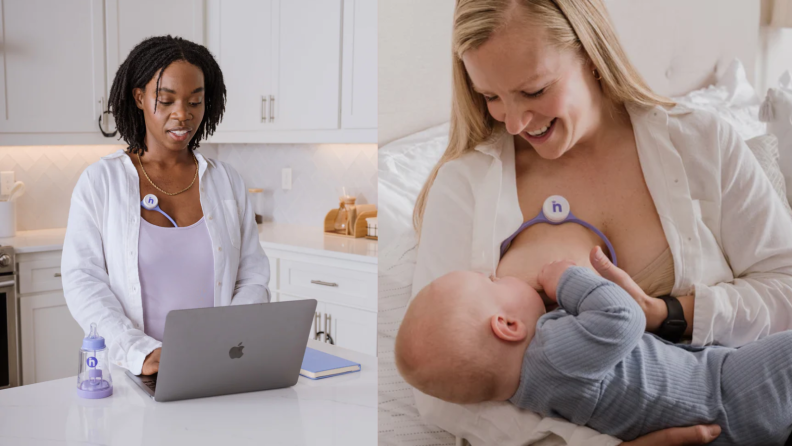 the nfant Thrive Breast on two nursing mothers side-by-side
