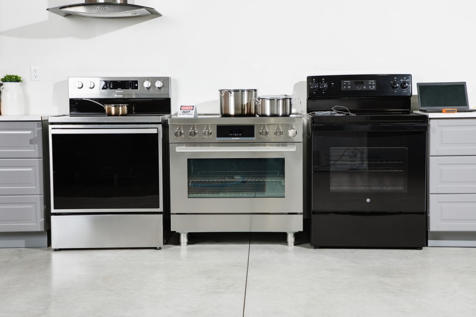 Three ranges in a room lined up next to each other