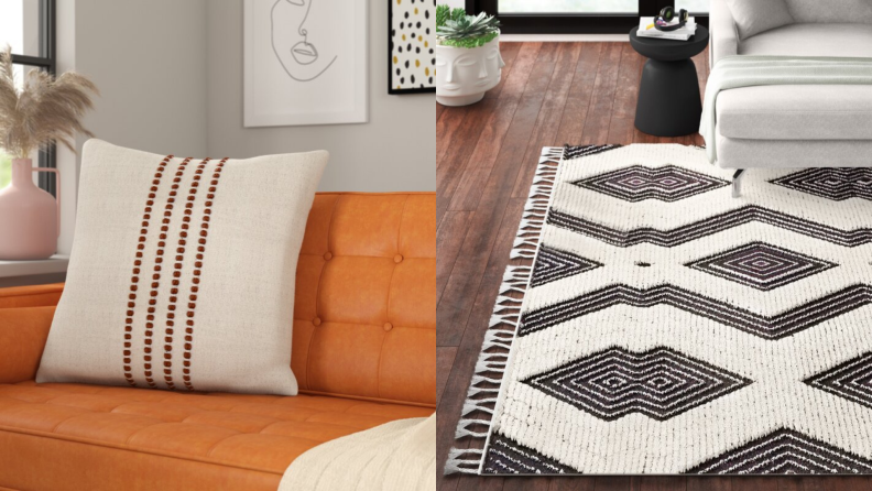 Japandi-style throw pillow and area rug