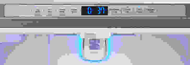 Most controls are actually located inside the fridge along the upper border of the Kenmore Elite 74033's main cavity.