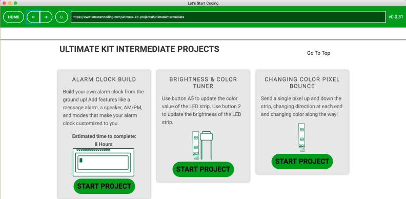 Some of the Let's Start Coding projects.