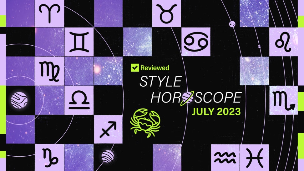 A title image that reads "Reviewed Style Horoscope July 2023," surrounded by blocks of stars and zodiac symbols.