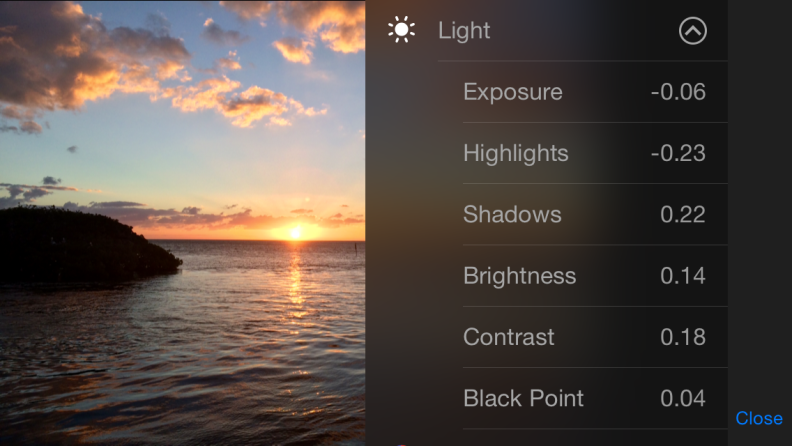 Screenshot of iPhone editing features