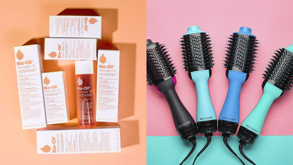 A photo of the Bio-Oil and the Revlon One-Step Hair Dryer & Volumizer Hot Air Brush.