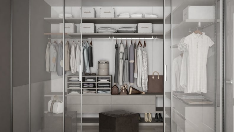 A neatly organized walk-in closet.