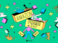 Animated graphic with people shopping for deals with the words Amazon Prime day 2024 at the center.