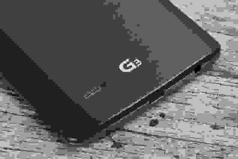 A close-up photo of the LG G3's logo.