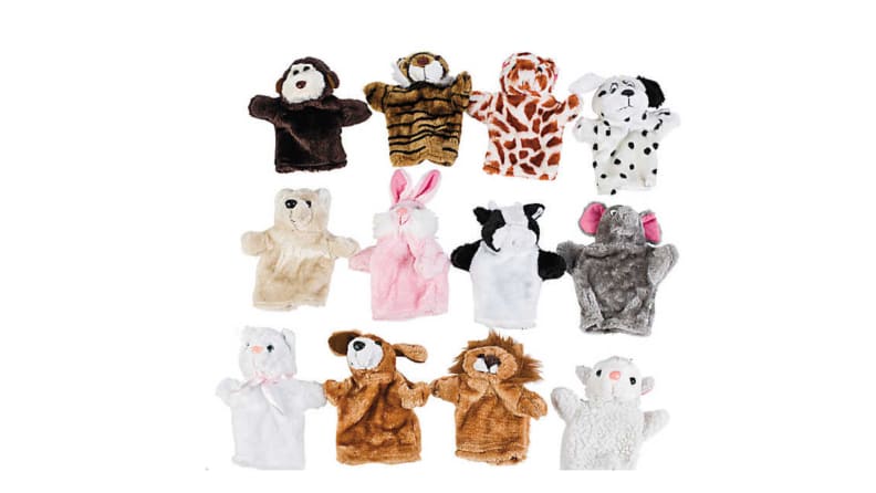 12 different animal hand puppets