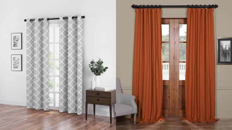 A split shot of curtains from Home Depot, one of the best places to buy curtains online.