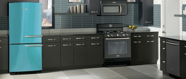 GE Artistry refrigerator in Cupcake Blue.