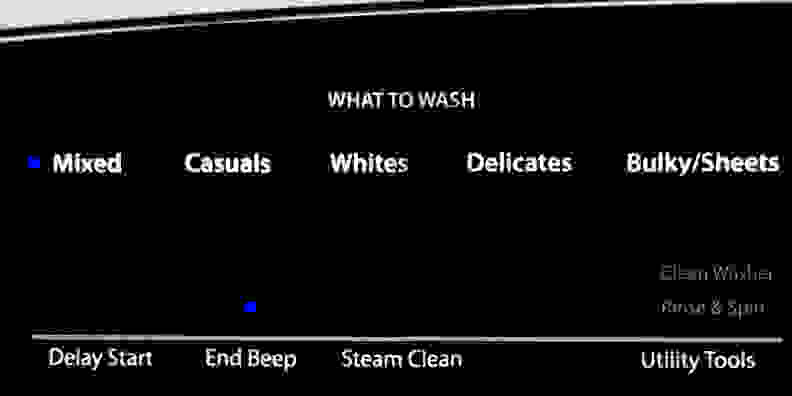 The WTW7300DW has a system that asks What to Wash and How to Wash it.