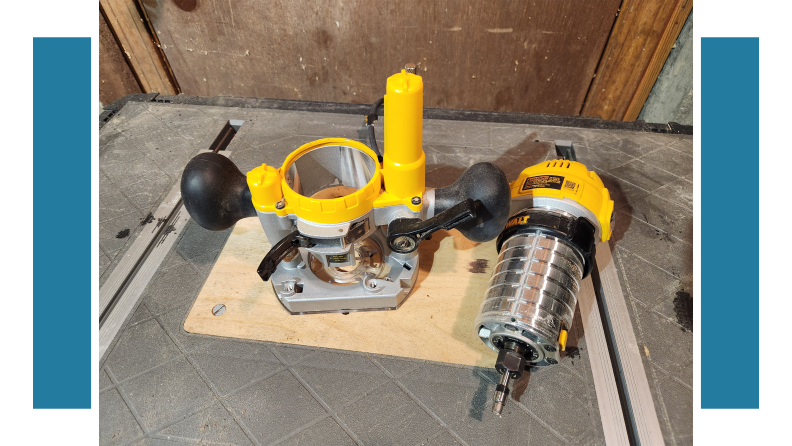 The Dewalt Plunge Base for compact routers disassembled.