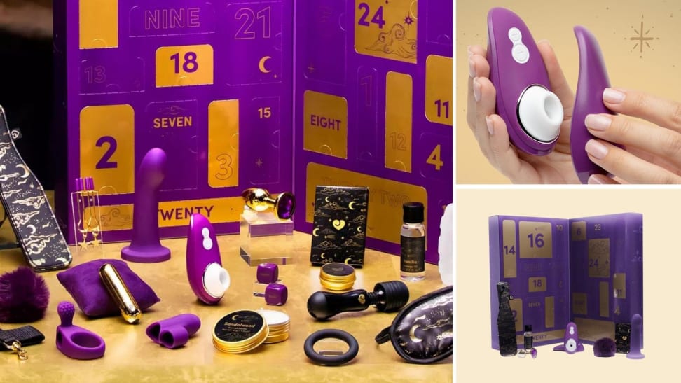 The Lovehoney’s X Womanizer Couple’s Sex Toy Advent calendar shown on a counter.