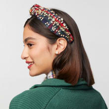 Product image of Lele Sadoughi Midnight Plaid Mixed Shape Crystal Knotted Headband