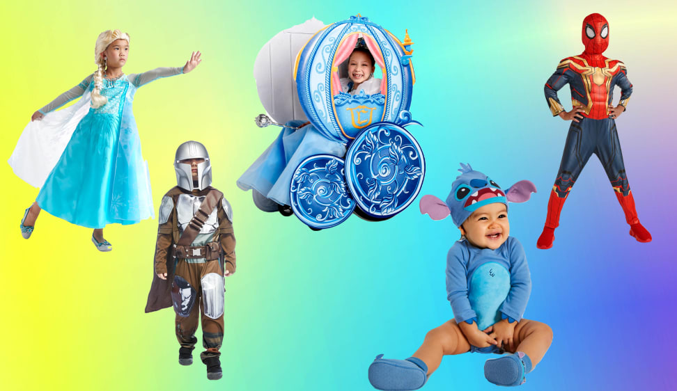 Elsa, the Mandalorian, Cinderella, Spider-Man, and Stitch Halloween costumes