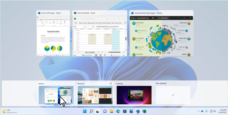 Captura de pantalla de las características del escritorio virtual de Windows 11.