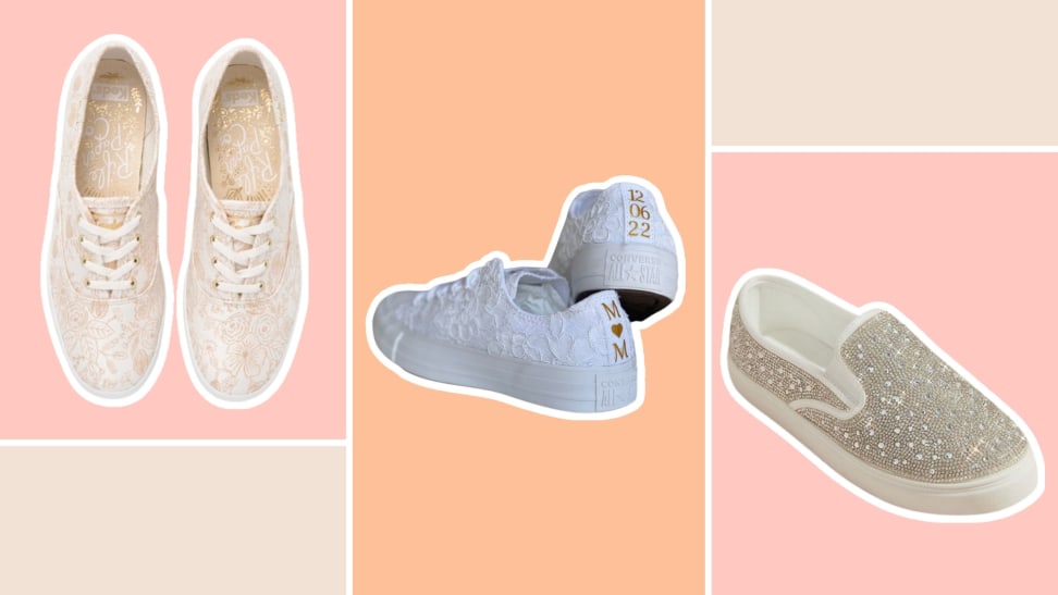 three white embellished sneakers