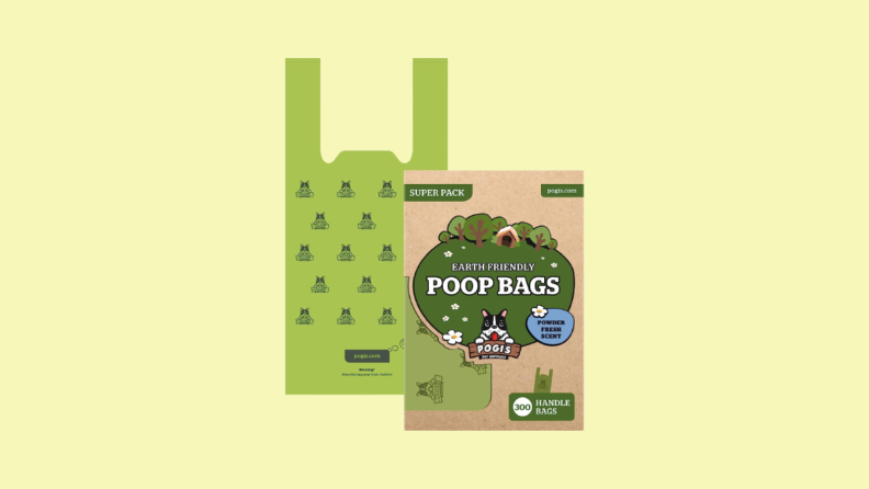 Dog  poop bag against yellow background