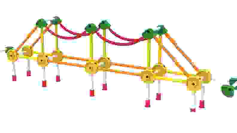 A suspension bridge made for Tinker Toys