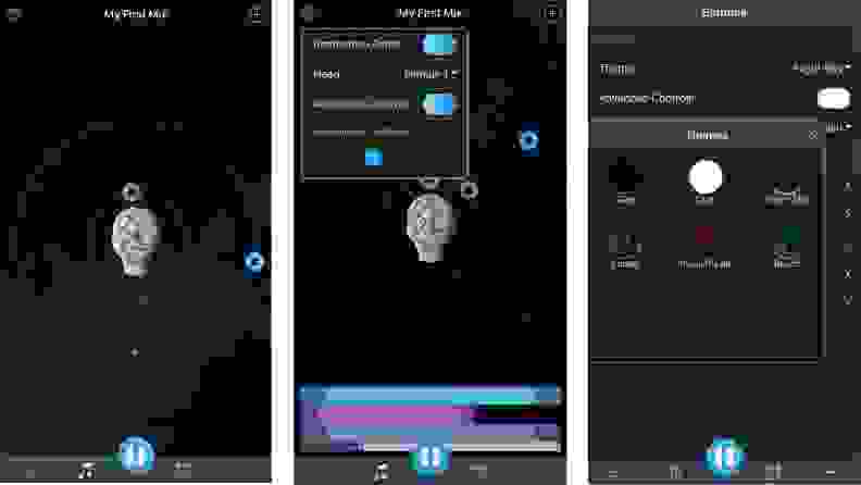 three screenshots of Sleep orbit, which displays a head in concentric circles, and allows for specialized adjustments in the paid version